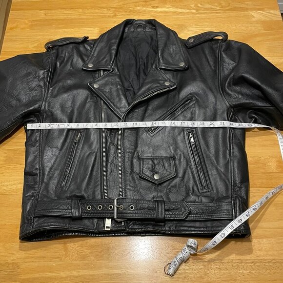 VINTAGE Motorcycle Black Leather Jacket Lined Men's M-L Women's XL, FLAW Sleeve - Picture 14 of 16